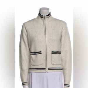 Maje White Knit Jacket with Black Details